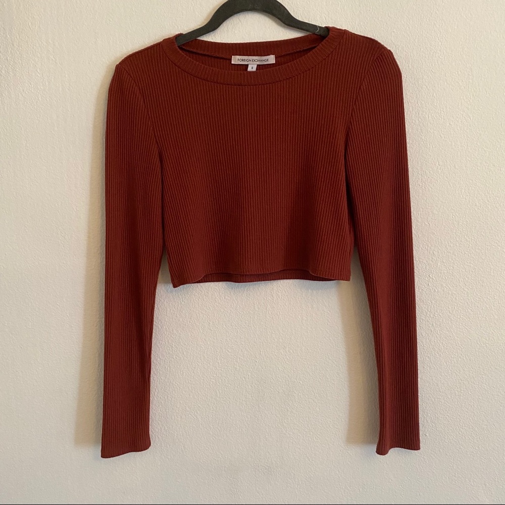 BURNT ORANGE LONG SLEEVE CROP TOP